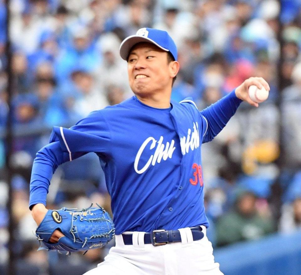 　ＤｅＮＡ打線を相手に力投する松葉（撮影・佐藤厚）