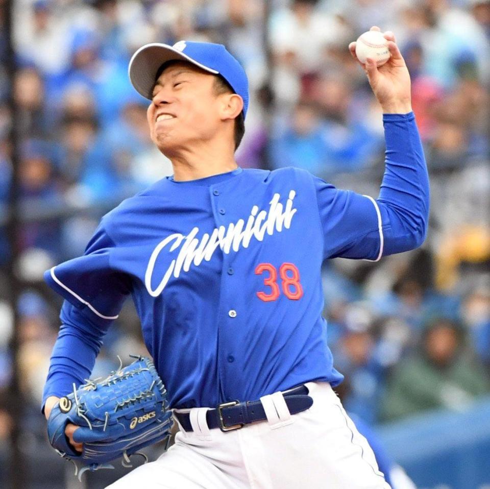 　ＤｅＮＡ打線を相手に力投する松葉（撮影・佐藤厚）