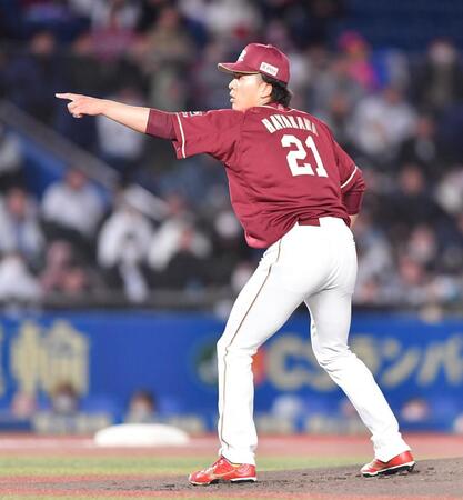 　２回、中村奨のスイングをアピールする早川（撮影・開出牧）