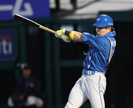 　８回、走者一掃の適時三塁打を放つ水野（撮影・金田祐二）