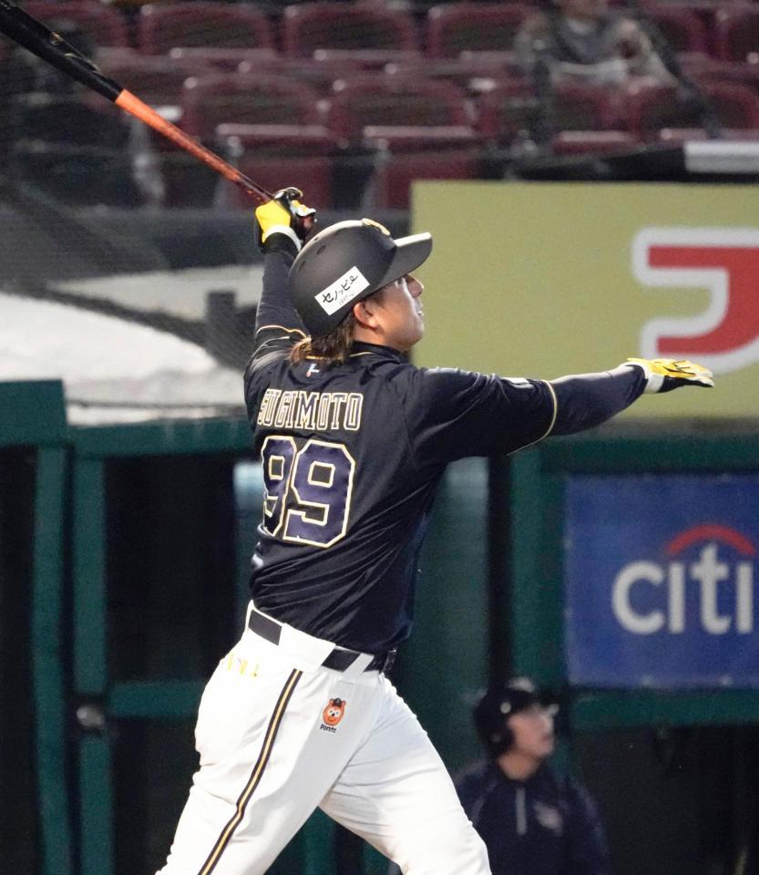 　６回、杉本が左越えに本塁打を放つ