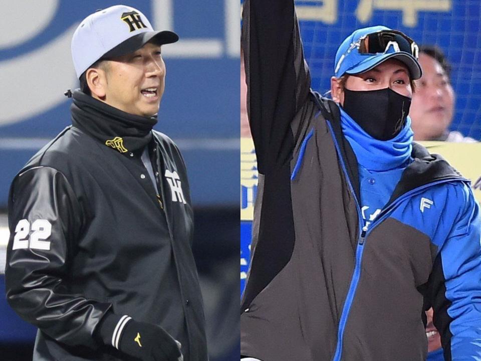 　阪神・藤川監督（左）と日本ハム・新庄監督