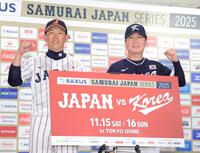 　対戦を心待ちにする侍ジャパン・井端監督（左）と韓国代表・柳志炫監督（撮影・吉澤敬太）