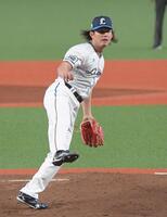 　１５７キロのフォーシームを投げ込む今井（撮影・佐藤厚）