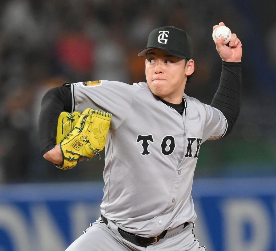 　４番手で登板した高梨（撮影・伊藤笙子）