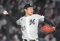 　西武打線を相手に力投する石川柊（撮影・佐藤厚）