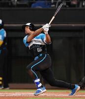 　６回、勝ち越しソロを放つ万波（撮影・中島達哉）