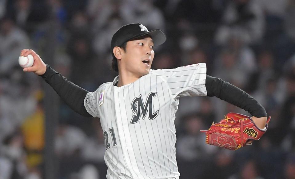 　西武打線を相手に力投する石川柊（撮影・佐藤厚）