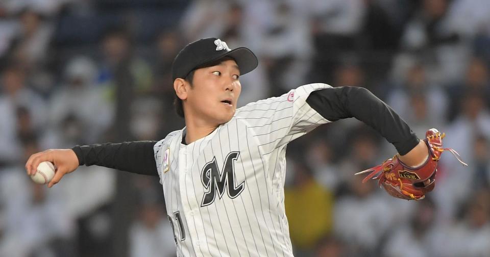 　移籍後初勝利を目指し力投する石川柊（撮影・佐藤厚）