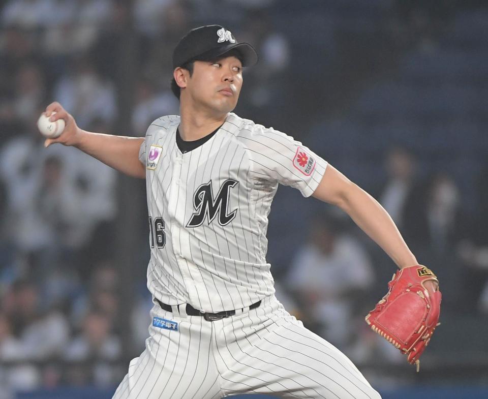 　西武打線に立ち向かう種市（撮影・佐藤厚）