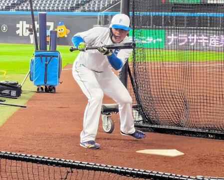 　バント練習をする清宮幸