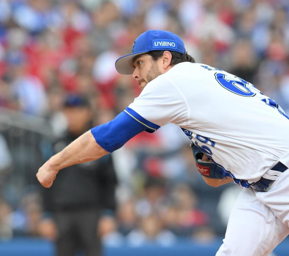 　力投する先発のケイ（撮影・伊藤笙子）