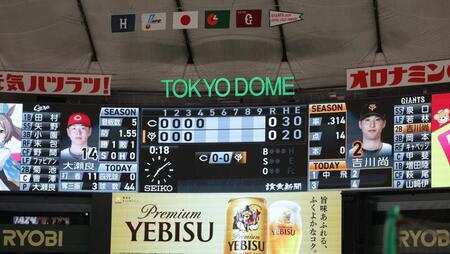 　記録を達成した４回のスコアボード（撮影・西岡正）