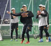 　ノックを受ける田中将（手前）＝撮影・西岡正