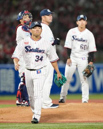 　７回途中、降板する田口