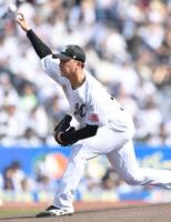 　力投する田中晴（撮影・開出牧）