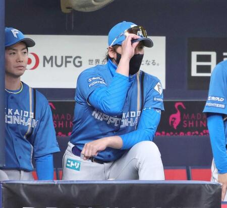 　ベンチから戦況を見守る新庄監督（撮影・坂部計介）