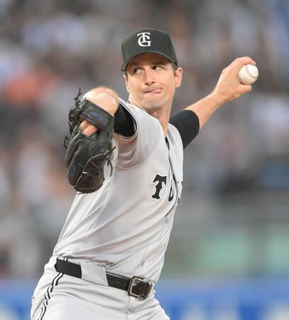 　力投するグリフィン（撮影・伊藤笙子）