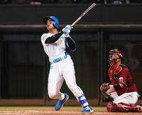 　５回、逆転満塁本塁打を放つ万波（撮影・中島達哉）