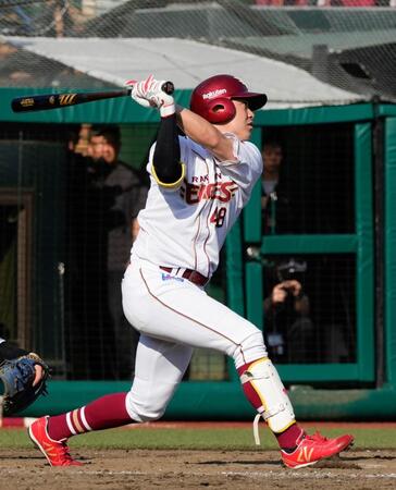 ９回、代打・渡辺佳がサヨナラの左犠飛を放つ