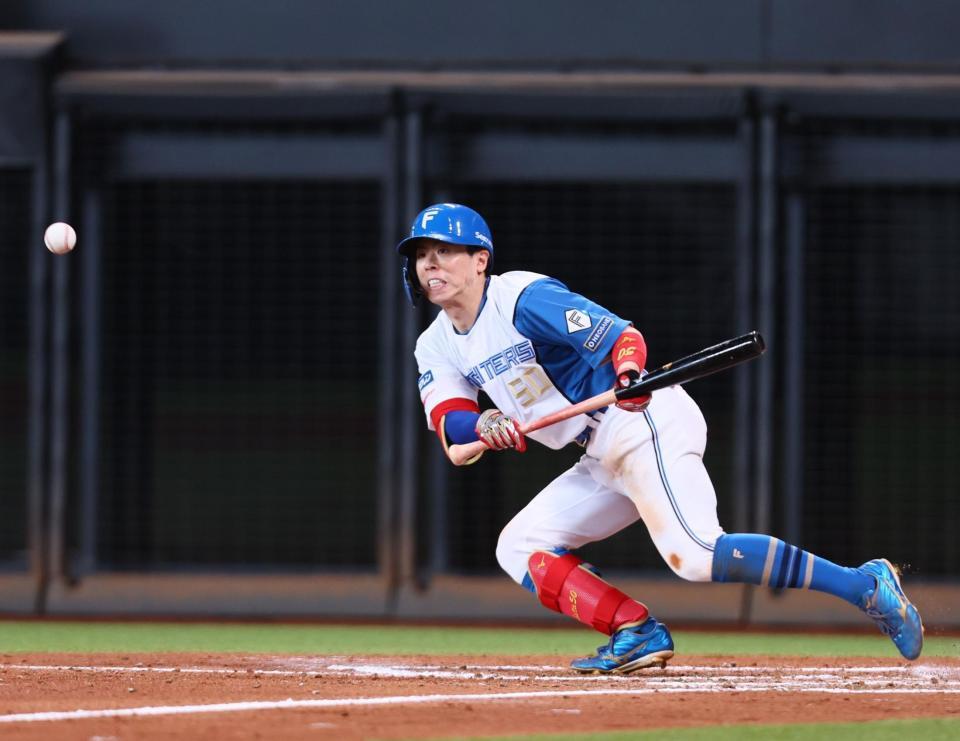 　７回、２ランスクイズを決める五十幡（撮影・中島達哉）