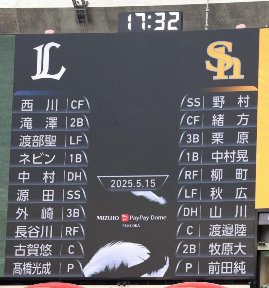 　山川が４番を外れたスタメン