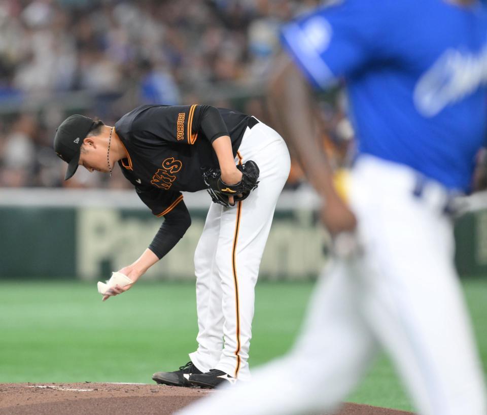 　２回、カリステに四球を与えた堀田（撮影・伊藤笙子）