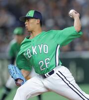 　巨人打線を相手に力投する山野（撮影・西岡正）