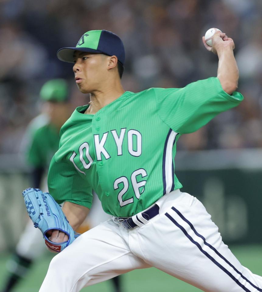 　巨人打線を相手に力投する山野（撮影・西岡正）