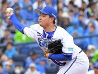 　ヤクルト打線に立ち向かう石田裕（撮影・佐藤厚）