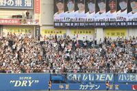 　試合前、背番号３のユニホームを掲げ「長嶋コール」を叫ぶ巨人ファン（撮影・開出牧）