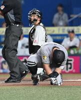 　５回、死球を受けた浅野＝５日