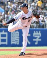 　ソフトバンク打線を相手に力投する吉村（撮影・佐藤厚）
