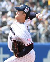 　ソフトバンク打線を相手に力投する吉村（撮影・佐藤厚）