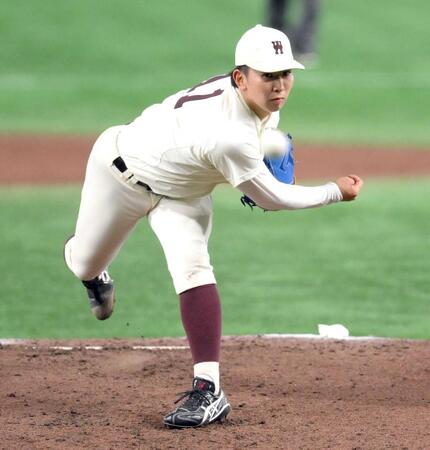 　力投する先発の早大・伊藤（撮影・伊藤笙子）