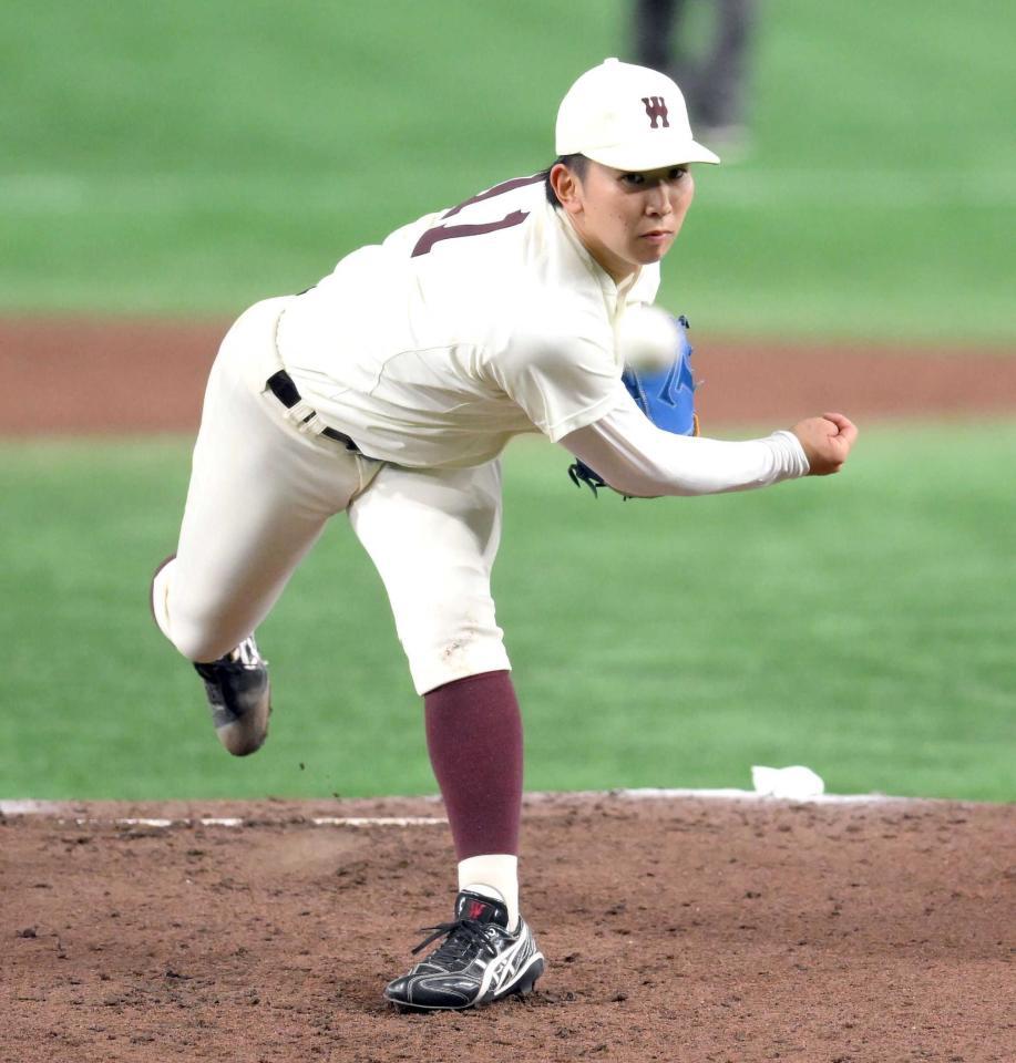 　力投する先発の早大・伊藤（撮影・伊藤笙子）