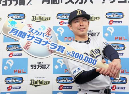 　スカパー！月間サヨナラ賞を受賞し笑顔を見せる若月（撮影・立川洋一郎）