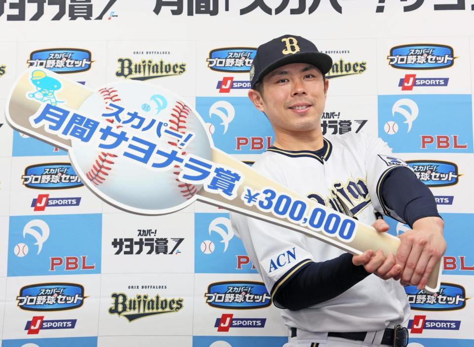 　スカパー！月間サヨナラ賞を受賞し笑顔を見せる若月（撮影・立川洋一郎）