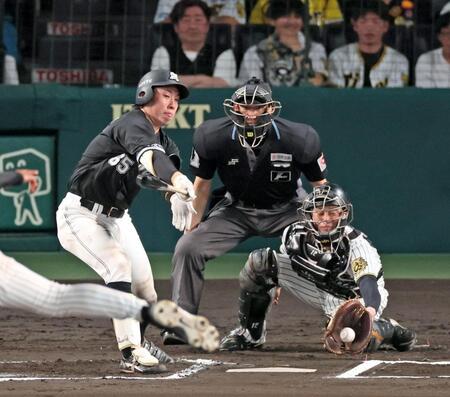 　６回、空振り三振に倒れる寺地（撮影・立川洋一郎）