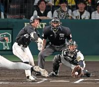 　６回、空振り三振に倒れる寺地（撮影・立川洋一郎）