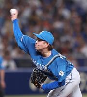 　中日打線相手に力投する金村（撮影・佐々木彰尚）