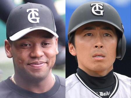 　巨人のオコエ瑠偉（左）と増田大輝
