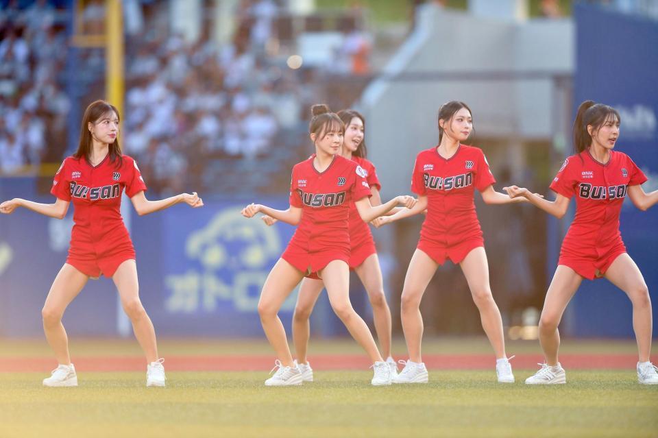 　試合前，ダンスを披露するロッテジャイアンツチアリーダー＆ＷｉｎーＧ（撮影・開出牧）