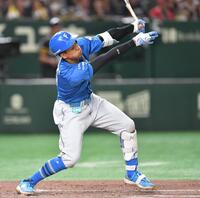 　７回、空振り三振に倒れた万波（撮影・開出牧）