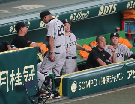 　退場を宣告されベンチへ引き揚げる阿部監督（撮影・立川洋一郎）