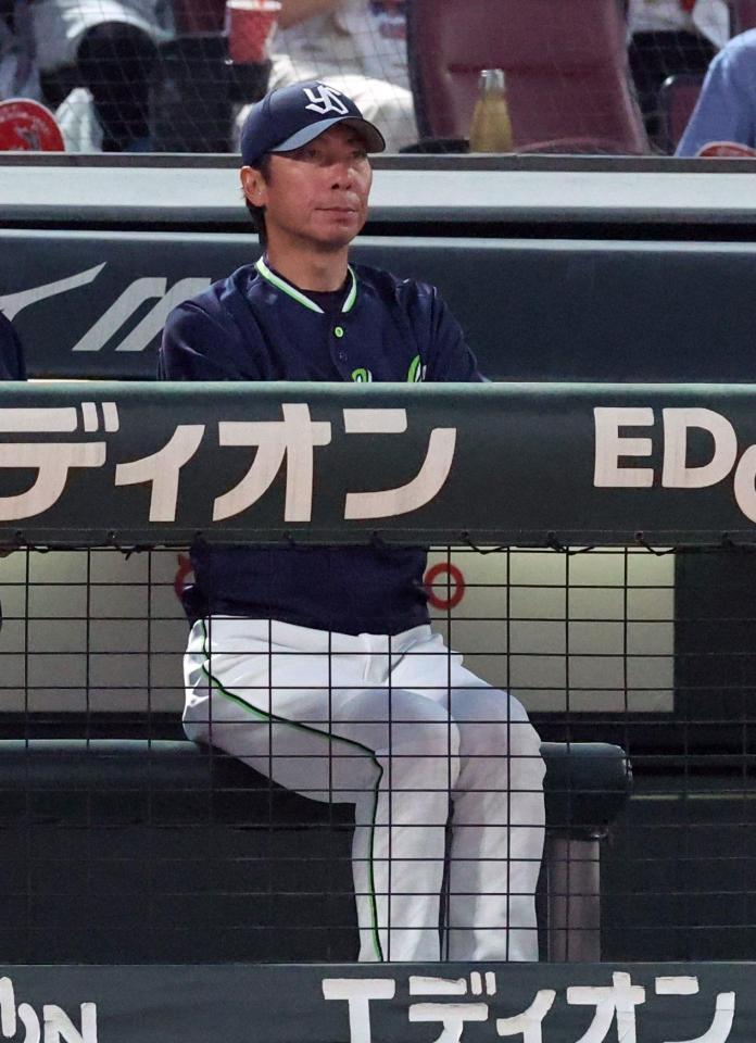 　６回、グラウンドを見つめる高津監督（撮影・市尻達拡）