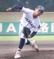 　７回を１失点に抑えた高砂・坂手（撮影・北村孝紀）