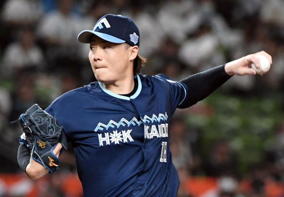 　西武打線に立ち向かう山崎（撮影・佐藤厚）