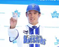 　入団会見に臨んだ藤浪（撮影・金田祐二）