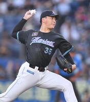 　力投する田中晴（撮影・開出牧）